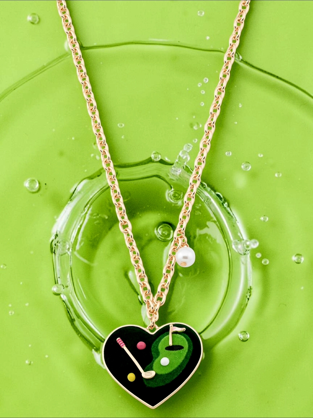 NEW Betsey Johnson Gold Plated Heart Golf Pendant & Pearl Necklace 16" Long NWT